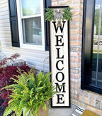 Surfapans Welcome Sign for Front porch Standing 45"X9"Large Wood Frame Outdoor Tall Welcome Signs Vertical Decor for Farmhouse Rustic Home Modern Outside Front Door Wall Decorations (Black)