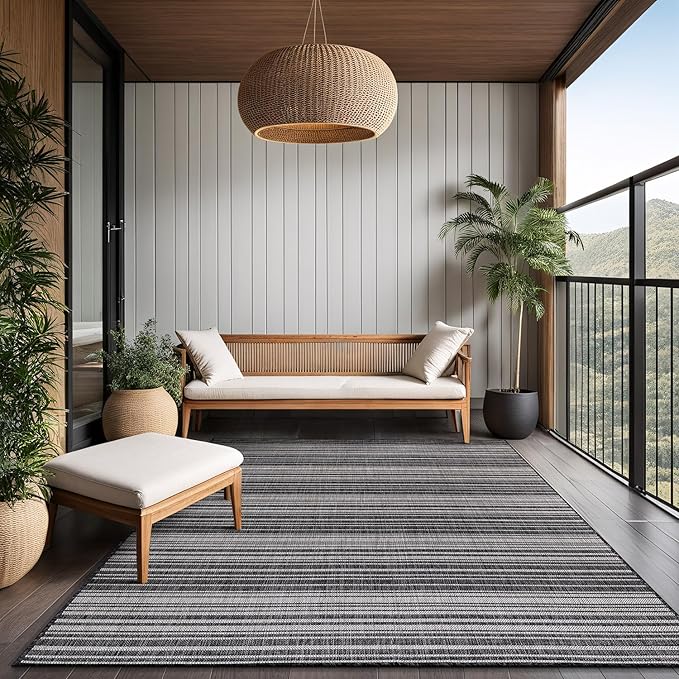 Stripe Outdoor Rug 6x9 Washable Outside Carpet for Indoor Patio Porch Waterproof Easy Cleaning Non Shedding Area Rugs Dark Gray 6 x 9