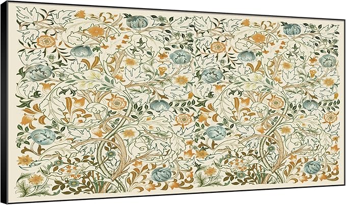 SIGNWIN 30"x60" Extra Large Framed Wall Art Vintage Botanical Floral with Golden and Teal Leaves, Elegant Nature Illustration for Home Living Room Bedroom Decor (Frame Assembly Required)