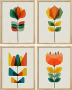 SIGNWIN Framed Mid-Century Modern Retro Botanical Flower Garden Wall Art, Set of 4 Abstract Geometric Wall Decor Prints, Nature Wilderness Wall Décor for Living Room, Bedroom - 11"x14" Natural