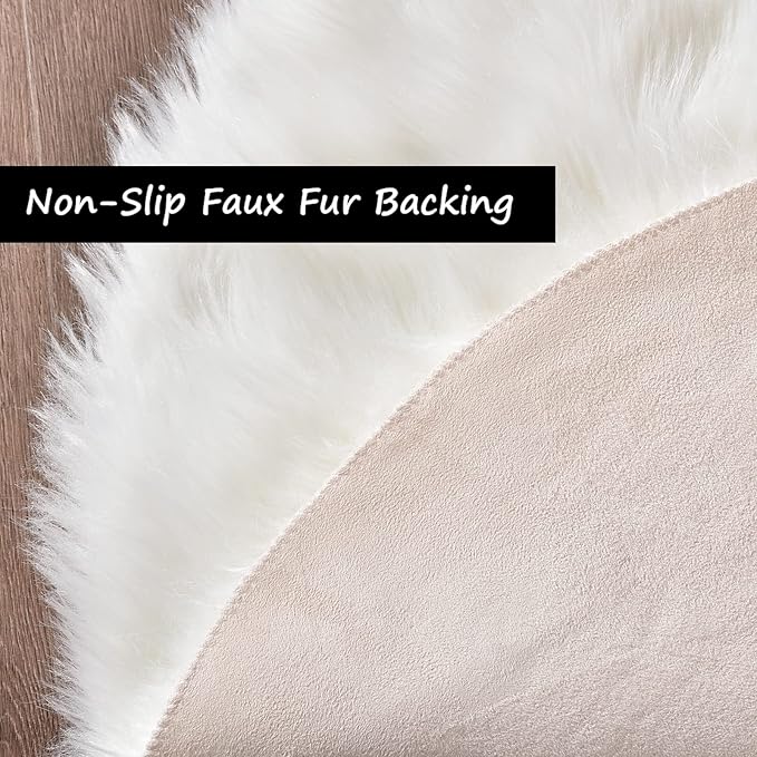 Goolela White Faux Fur Runner Rug 2x6 Faux Sheepskin Rug for Bedroom Fluffy Fuzzy Furry Bedside Rugs Shaggy Plush Washbale Rectangle