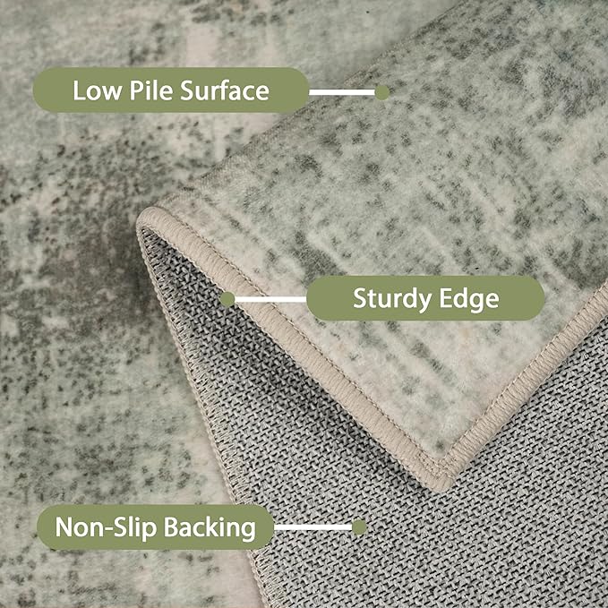 Area Rugs 8x10 for Living Room Bedroom, Modern Abstract Machine Washable Large Soft Sage Green Rug, Low Pile Floor Carpet with Non Slip Backing for Dining Room, Light Sage Mint Green