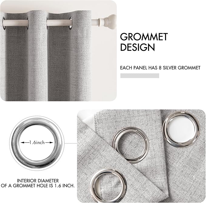 MIULEE Linen Texture Curtains for Bedroom Solid 100% Blackout Thermal Insulated Greyish White Curtains Grommet Room Darkening Drapes for Living Room Nursery 52x54 Inch (2 Panels)