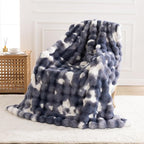 Cozy Faux Fur Throw Blanket for Bed Warm Fuzzy Throw Blanket, Soft Plush Thick Bubble Blankets for Bedroom and Living Room, Furry Luxury Blanket, 60 x 80,Tie-Dye Blue