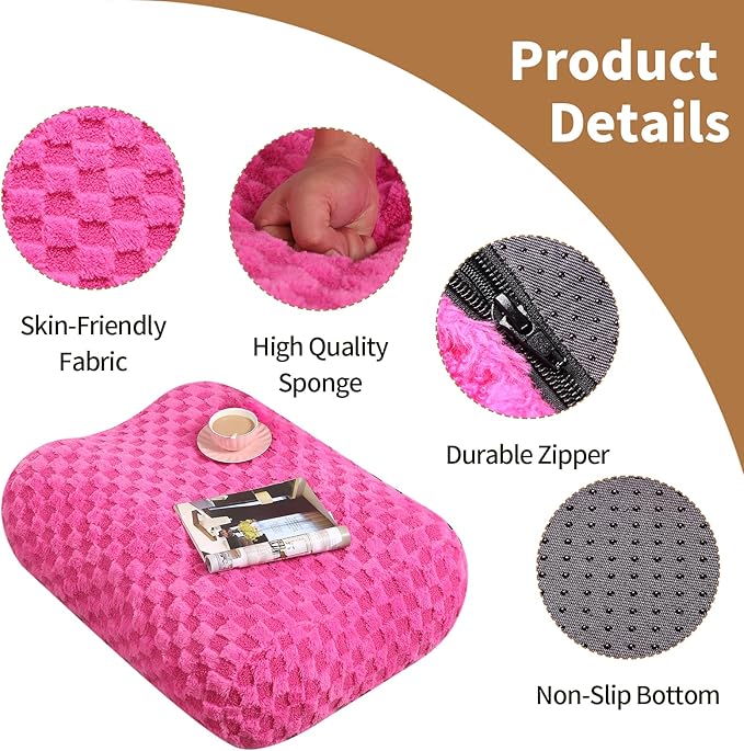 Pouf Ottoman, Comfy Poufs with Jacquard Shaggy Plush, High-Density Memory Foam Foot Stool for Living Room, Pink