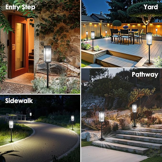 Solar Pathway Lights Outdoor, 4 Pack Upgraded Solar Lights Outdoor Waterproof, Bright Up to 15 Hrs Auto On/Off Garden Light for Yard Patio Lawn Path Walkway Driveway Outside Decor(Cool White)