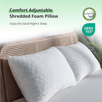 Comfort Shredded Memory Foam Pillows, Adjustable Bed Pillows for Side, Back or Stomach Sleepers, Neck Pillows for Sleeping, Queen Size Pillow with Removable Cover (2 Pack, Adjustable)
