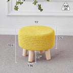 Wimarsbon Small Ottomans, 100% Hand Knitted Pouf, Round Footrest with 4 Non-Skid Wood Legs, Boho Décor Cotton Rope Pouffe Beside Sofa, Leisure Floor Step Chair for Living Room (Yellow)