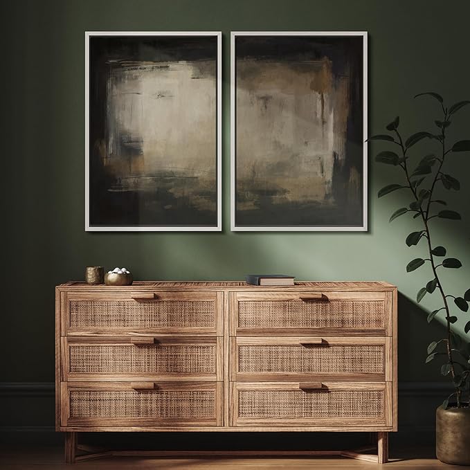 SIGNFORD Framed Canvas Print Wall Art Set Neutral Black and Brown Contemporary Minimalist Illustration Modern Art Decorative for Living Room, Bedroom, Office - 24"x36"x2 White