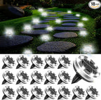 Solar Ground Lights Outdoor 18 Pack Waterproof, Upgraded Solar Garden Lights with 4 Side Light, Stainless Steel Solar Powered Disc Landscape Light for Walkway Lawn Yard Patio Deck-Cool White