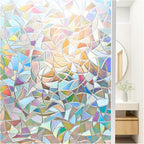 Beautyhero Window Privacy Film, Rainbow Reeded Glass Cling, 3D Decorative Coverings with UV Blocking, Static Cling for Bathroom Doors Cabinet