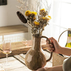 Brown Ceramic Vase with Big Handles, Modern Farmhouse Decor, Rustic Pottery for Flowers, Decorative Terracotta Centerpiece for Dining Table