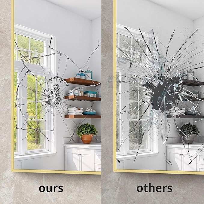 YIROMAN Bathroom Mirror 55"x36", Large Brushed Gold Bathroom Mirror for Over Sink with Aluminum Frame, Rectangular Vanity Mirror with Right Angle, Wall Mirror Hangs Horizontal or Vertical