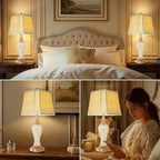 28.5" Rustic Table Lamp Set of 2 For Living Room Farmhouse Lamps for Bedroom, Bedside Lamps with Night Lights And USB C+A Charging Ports for Decor Office Study Hotel (Bulbs Included)