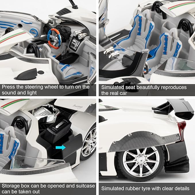 1/24 Car Model Compatible for Collectible Pagani Zonta HP Diecast Toy Car,Zinc Alloy Pull Back Cabriolet Vehicles Toy with Sound and Light for Adult Boys Girls (White)