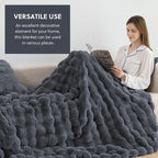 Cozy Faux Fur Throw Blanket for Couch Warm Fuzzy Throw Blanket, Soft Plush Thick Bubble Blankets for Bedroom and Living Room, Furry Luxury Blanket, 50 x 60, Grey