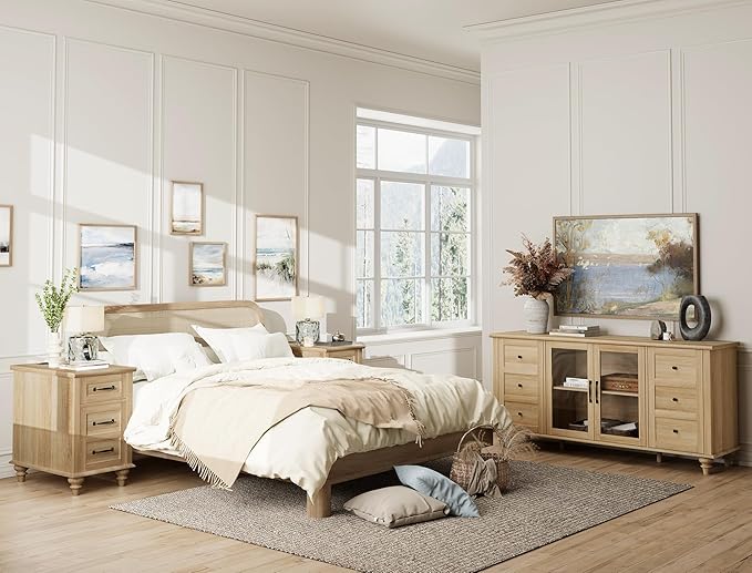 WAMPAT Set of 2 End Tables with Charging Station, Wooden Side Table with Drawer & Storage Cabinet, Farmhouse Nightstands with Power outlets USB Ports for Living Room & Bedroom, Oak