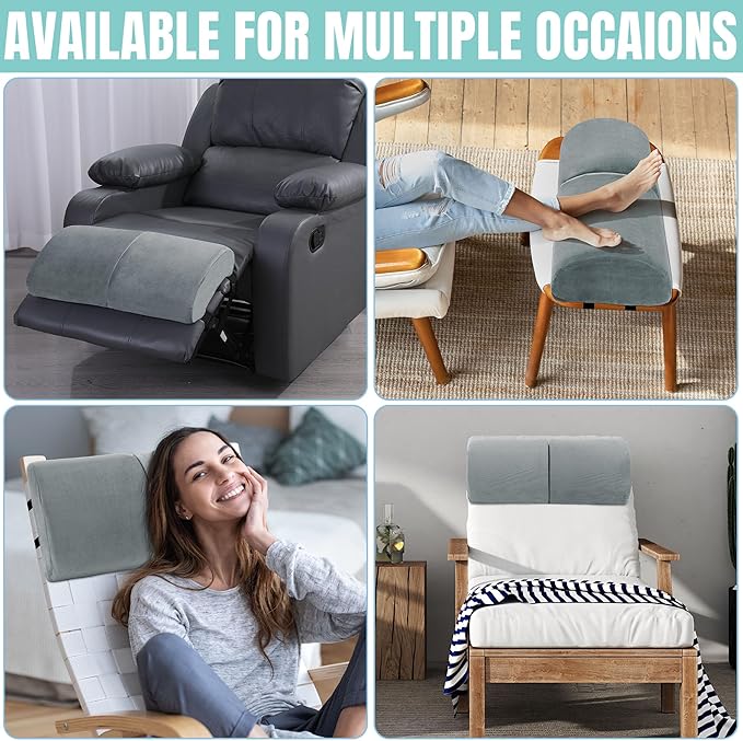 ROYALAY Recliner Leg Rest Cushion with Adjustable Straps Memory Foam Under Knee Pillow for Foot Elevation, Half Moon Leg Pillow Foldable bolster pillow for Waist Back Neck Reduce Pressure,gray