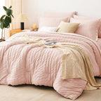 CozyLux Queen Comforter Set Blush Pink Seersucker 7 Pieces Bed in a Bag Queen Comforter Set with Sheets, Luxury Soft Bedding Set with Down Alternative Comforter, Sheets, Pillowcases & Shams All Season