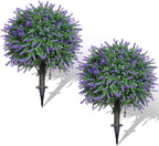 Set of 2 Artificial Lavender Boxwood Topiary Ball Bush for Outdoor with Ground Spike 22", UV Resistant Faux Greenery Shrubs, Fake Boxwood Plants for Indoor, Garden, Yard, Porch, Patio Decor