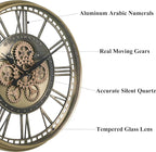 CLXEAST 28 Inch Gold Moving Gear Wall Clock for Modern Living Room Decor,Oversized Large Metal Roman Numeral Wall Clocks for Farmhouse Home Décor,House Warming Gifts New Home