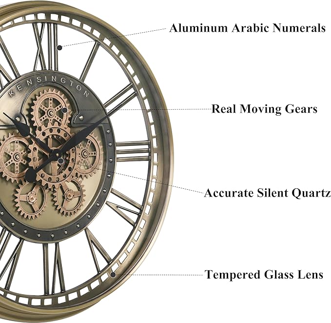 CLXEAST 28 Inch Gold Moving Gear Wall Clock for Modern Living Room Decor,Oversized Large Metal Roman Numeral Wall Clocks for Farmhouse Home Décor,House Warming Gifts New Home