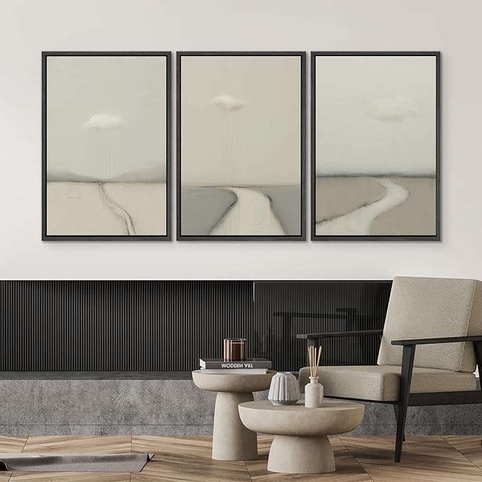 SIGNWIN Framed Canvas Print Wall Art Minimalist Rain Cloud Abstract Neutral Landscape Photography Modern Art Minimalist Black and White for Living Room, Bedroom, Office - 16"x24"x3 Black