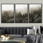 SIGNWIN Framed Canvas Print Wall Art Woodland Nursery Decor Set Fog & Mist Over Blue Pine Tree Forest Nature Modern Art Rustic Landscape Colorful for Living Room, Bedroom, Office - 16"x24"x3 Black