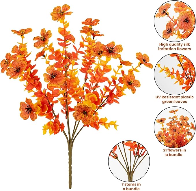 20 Bundles Artificial Flowers for Outdoor Fake Plants for Autumn Decoration,Faux Eucalyptus Flowers for Planter UV Resistant Lifelike for Home Porch Garden (Fall Red)