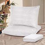UNIKOME Goose Feathers and Down Pillows with 2 Gusseted Outer Protectors, White Cotton Fabric Bed Pillows for Back Stomach Side Sleepers, King Size, 20 x 36 inches, Pack of 2