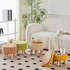 Wimarsbon Storage Ottoman, Modern Round Footrest with Soft Padded Seat, Teddy Velvet Footstool with Wood Legs, Accent Small Table or Plant Stand for Hallway, Living Room (Brilliant Yellow)