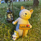 Cat Garden Statue with Solar Lantern: Cat Outdoor Figurine Decorations -Solar Garden Statue Decor for Patio,Balcony,Yard, Lawn - Gift for Mom, Grandma,Women, Housewarming,Birthday