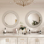 Kelly Miller Round Jeweled Mirror for Wall Decor, 32 in Modern Decorative Wall Mirror with Luxury Diamonds Beveled Vanity Mirror for Bedroom, Living Room, Bathroom, Hallway, Entryway, Fireplace