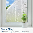 rabbitgoo Window Privacy Film Frosted Bamboo Pattern, Removable UV Blocking Stained Glass Decals Covering Decorative Window Cling for Home, 17.5 in X 6.5 Feet, Regular