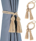 Fenghuangwu Curtain Tiebacks Handmade Decorative Curtain Holdbacks Rope with Tassel (Jute, 2P)