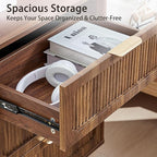 3 Drawer Dresser for Bedroom, Mid Century Modern Closet Dressers Chest of Drawers, Fluted Wood Wide Nightstand Storage Dresser with Drawers for Living Room, Dressing Room, Entryway, Hallway, Walnut