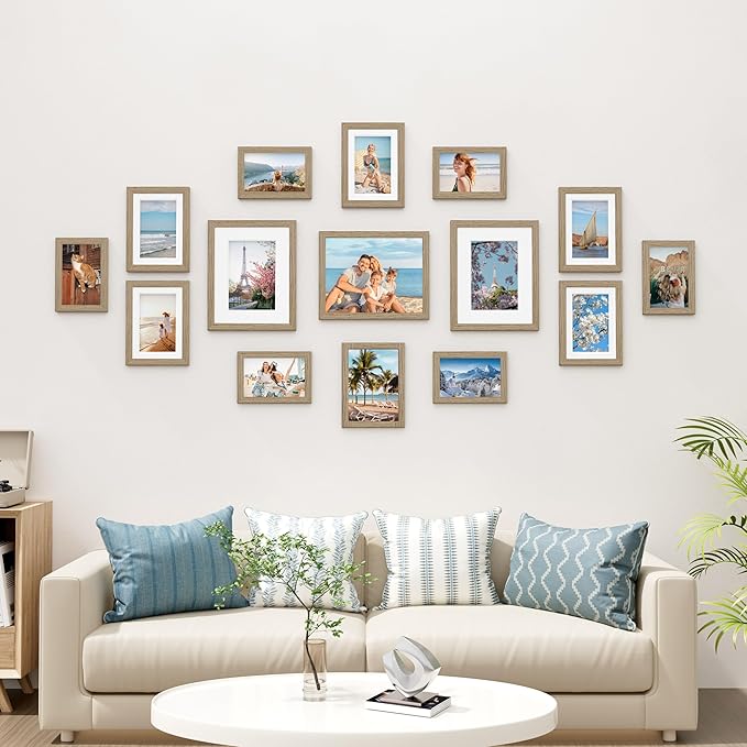 Vittanly 15 Pack Picture Frames Collage Wall Decor, Multi Sizes Including 3pcs 8x10, 6pcs 5x7 and 6pcs 4x6 Photo Frames, Gallery Frame Set for Wall or Tabletop Display, Olive Brown