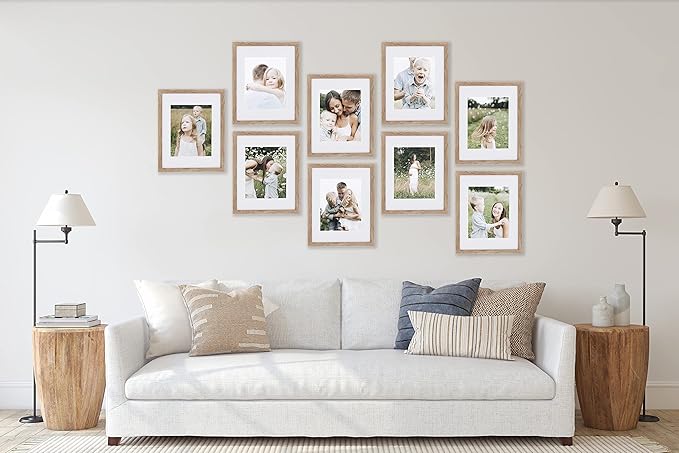 Sheffield Home 9 Piece Gallery Wall Frame Set, 11x14 Inch, Light Natural