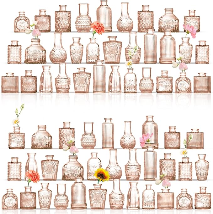 Bud Vases in Bulk 64, Amber Glass Vases for Centerpieces, Small Vases for Flowers, Mini Vintage Vase, Small Flower Vase for Centerpieces, Bud Vases for Wedding Table Decor