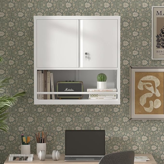 Wall Cabinets,Garage Metal Storage Cabinet with Shelf,Wall Storage Cabinet with Locking Door,Steel Cabinets for Kitchen,Home Office,Basement