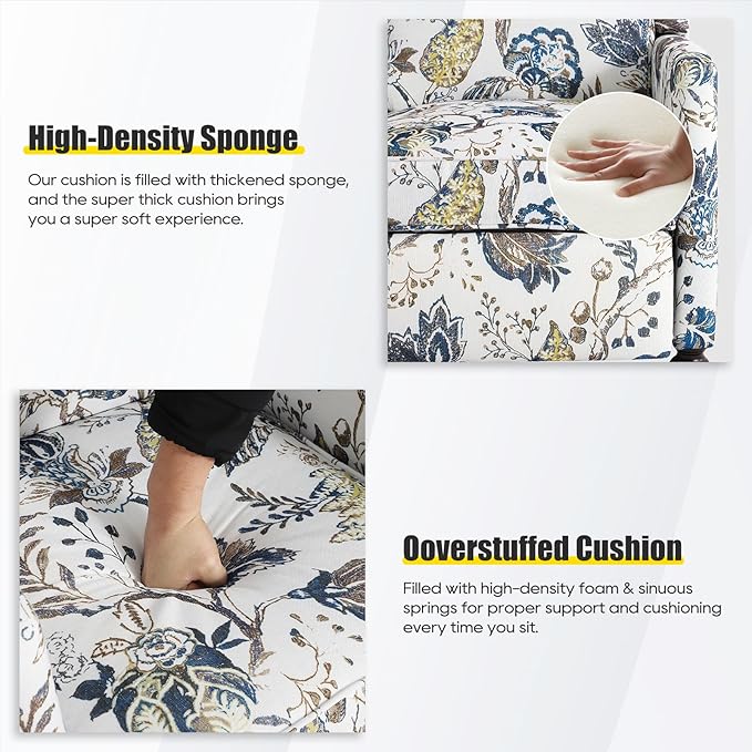 Wingback Recliner Chair, Traditional Push Back Recliner Chair with Padded Seat, Upholstered Wingback Chair, Mid Century Modern Floral Recliner for Living Room(2, Blue Floral)