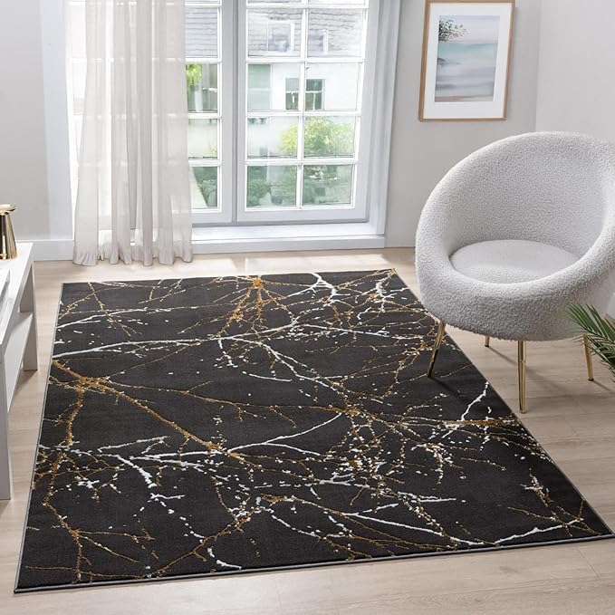 LUXE WEAVERS Modern Abstract Nature Black 4x6 Area Rug, Non-Shedding Carpet