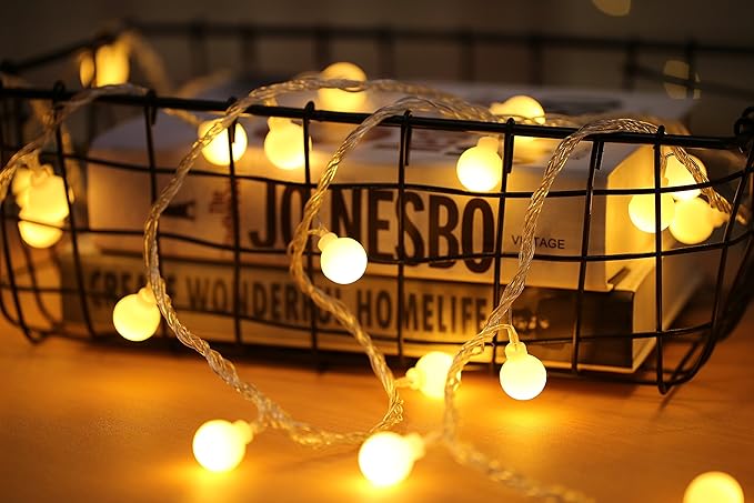 Globe String Lights for Bedroom, 49 Feet 100 LED Fairy Lights Plug in, 8 Modes Warm White Christmas String Lights for Indoor Outdoor Patio Party Garden Wedding Christmas Tree Decor