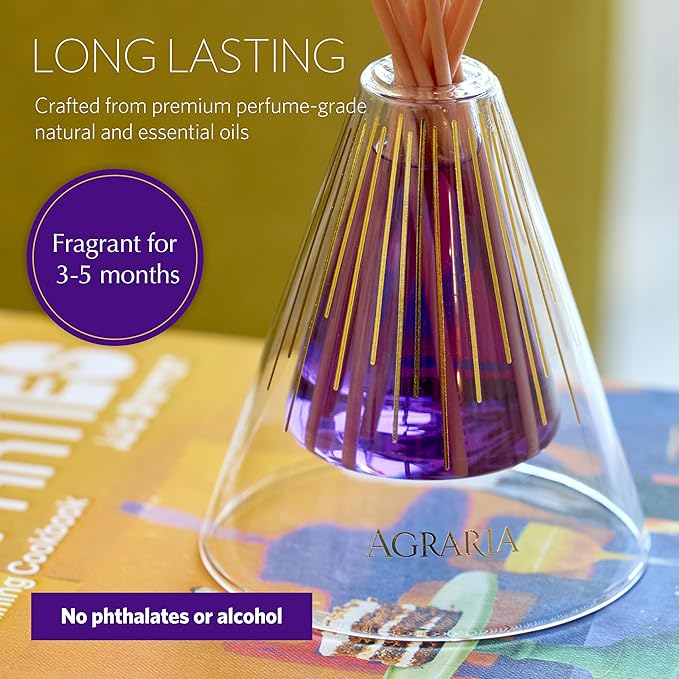Agraria Lavender & Rosemary Reed Diffuser Set, 12 Reeds Essential Oil Scent Diffuser for Home Fragrance, Gift Box
