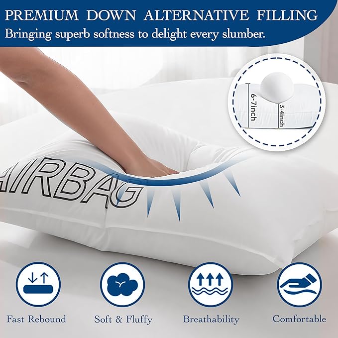 Premium Supportive & Fluffy Queen Size Bed Pillow for Side Back Stomach Sleepers, Luxury Hotel Quality Extra Soft Feather Down Alternative Filling, Cooling Smooth Cover for Sleeping, Relief Neck Pain