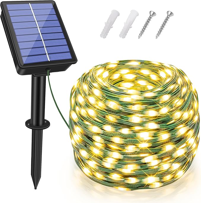 Solar String Lights 120LED 40FT, IP67 Waterproof Solar Lights for Outside with 8 Lighting Modes, Upgraded Solar Panel Fairy Lights for Garden Party Wedding Decorations (Warm White)