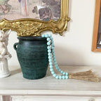 OMISHE 59in Wood Bead Garland with Tassels, Decorative Beads, Farmhouse Wooden Beads Garland for Wall Hanging Home Festival Decor, Aqua, Teal