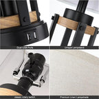 Farmhouse Table Lamps for Living Room Set of 2, 26” Rustic Beside Lamps with USB Charging Ports and Night Light, Bedroom Nightstand Lamp Vintage Reading Lamps for End Table,Bulbs Included