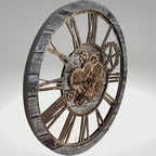The Gears Clock 36'' Inch Real Moving Gear Wall Clock Vintage Industrial Oversized Rustic Farmhouse (Vintage Carbon Grey and Bronze)