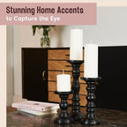 Large Candle Holders for Pillar Candles - Decorative Rustic Centerpiece Pillars Compatible with Battery-Operated Candles - Tall Farmhouse Wooden Candle Holders Pillar - Set of 3